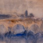 Homage to John J Rooney shows watercolour on paper images of the quays and buildings, bridges and buildings John walked along on his last journey