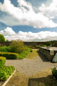 A 35mm digital colour photo image of a gravel path in the formal walled garden of Russborough House, Co Wicklow