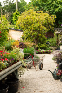 Irish Gardens shows a 35mm digital colour photo image of the Garden Centre in Mount Usher Gardens, Co Wicklow.