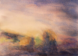 Recent watercolours shows a digital image of an abstract watercolour on 16" X 12" Arches paper of a landscape.