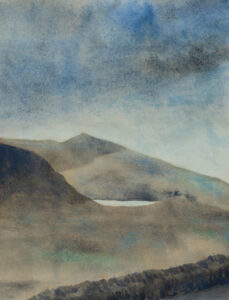 Latest Watercolours shows an image of a watercolour painting on Arches paper of Lough Bray and the mountains in Co Wicklow.