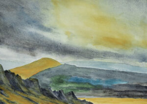 Art and Photographic Work shows an image of a watercolour on paper of hills near a beach in Ireland