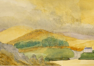 Art and Photographic Work shows an image of a watercolour on Arches paper of a beach and hills.  It is a variation on the abstract painting of this beach