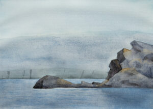 Watercolour and Gouache Painting Work shows a watercolour on Arches paper image of rocks off the coast of the Dingle Peninsula, Co Kerry, Ireland